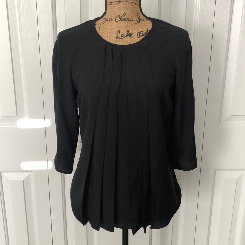 Brooks Brothers Black Pleated Front 3/4 Sleeve Blouse